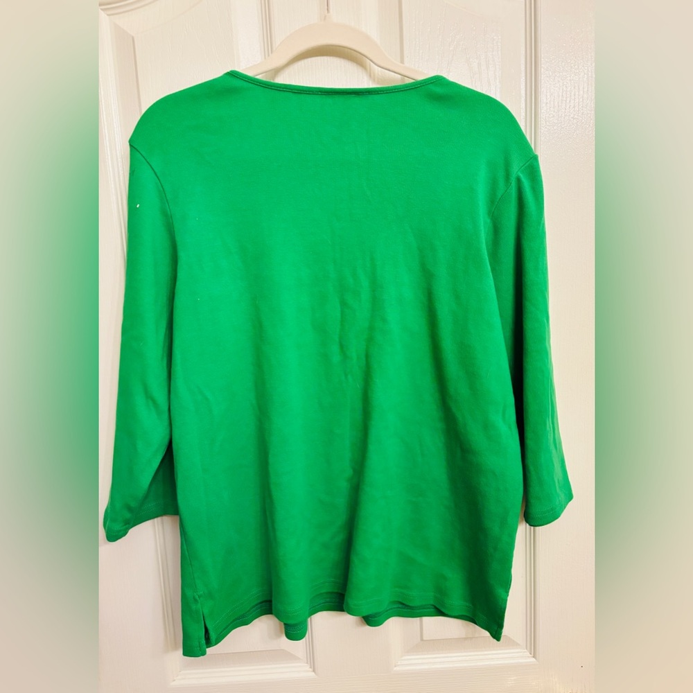 Quacker Factory Vibrant Green Long Sleeve w/ Starburst Top Women’s Large Cotton - Picture 3 of 10
